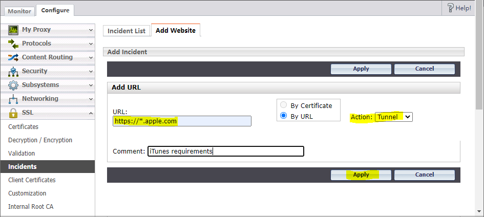 Forcepoint add apple URL tunnel
