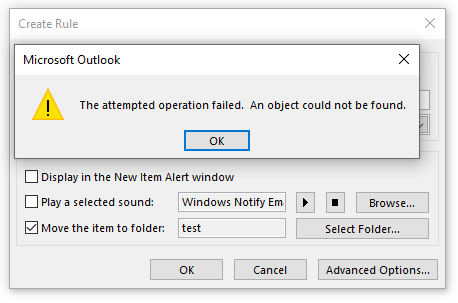 Shared mailbox rule error